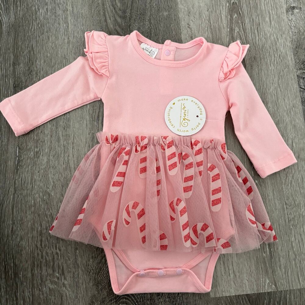 Candy Cane Christmas Bodysuit with Tulle Skirt 0-3 months NWT